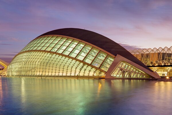 The Spanish planetarium glows against the sunset