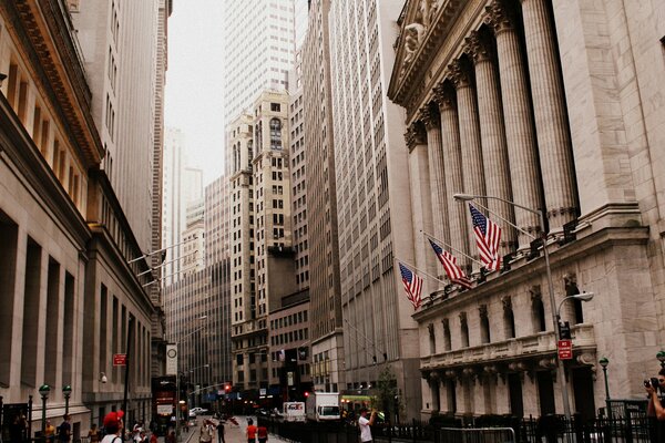 Edificios y rascacielos en Wall Street en nueva York