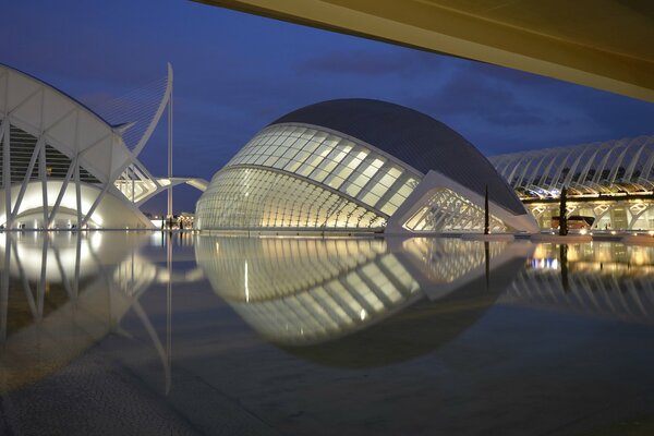 Architectural complex, night photo