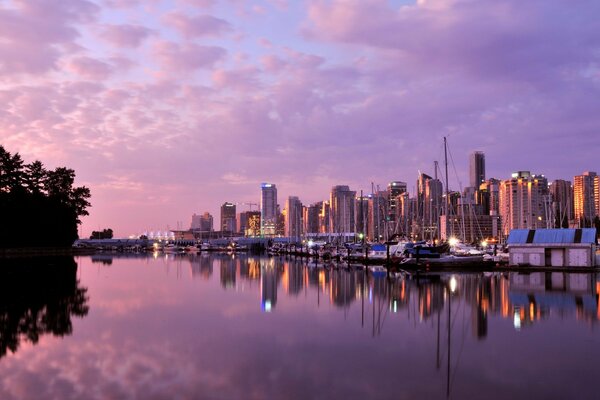 Skyscrapers against a purple sky