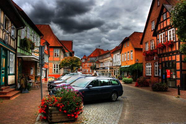 Die orangefarbenen Häuser der orangefarbenen Straße