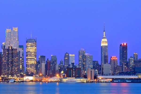 New York skyscrapers under the blue sky