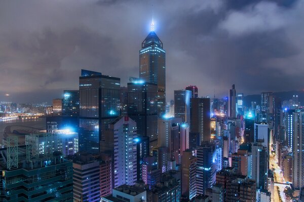 Skyscrapers glowing in the night