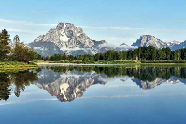 Lac de jour avec reflet des montagnes