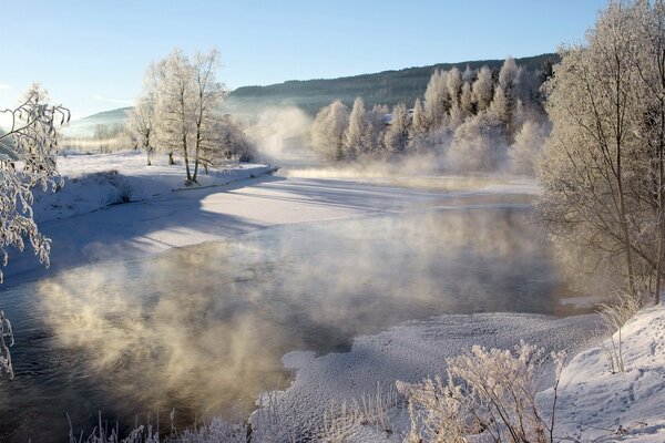 Brouillard matin d hiver sur la rivière