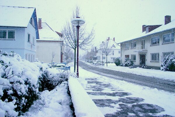 One of the winter snowy streets of the city