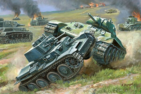 Art. Tanques soviéticos en el campo de batalla