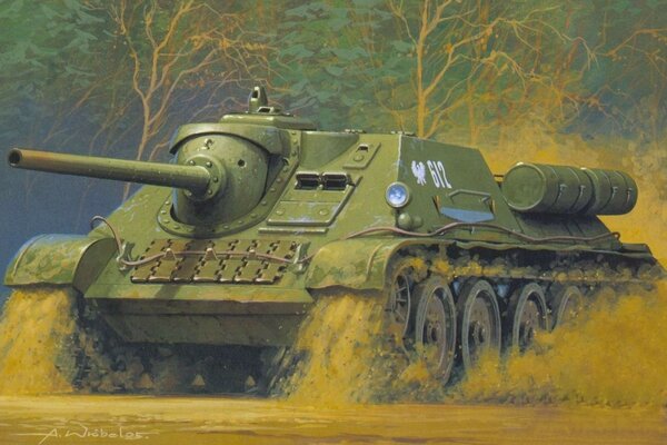 Drawing of a tank of the Great Patriotic War
