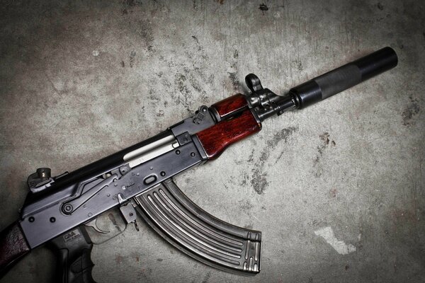 Black AK-74 assault rifle with silencer