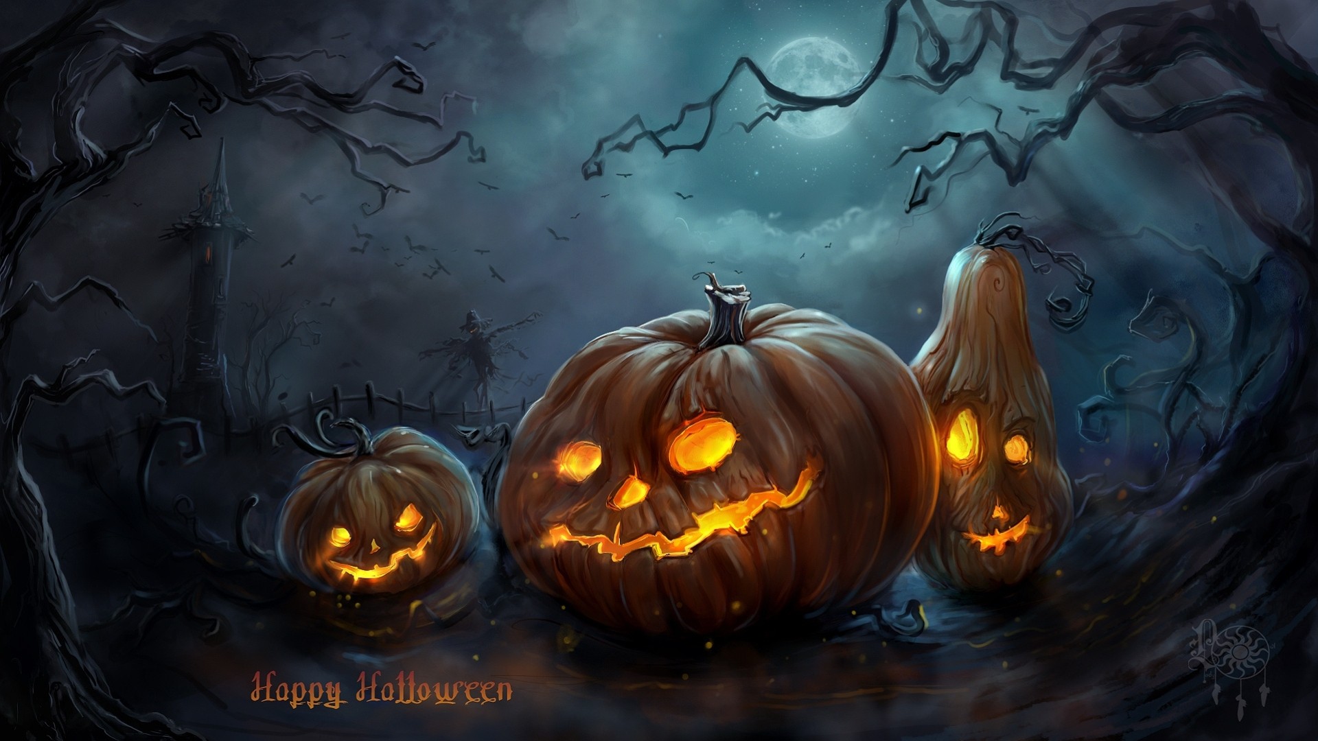 sztuka noc halloween dynie żyto ciemny-