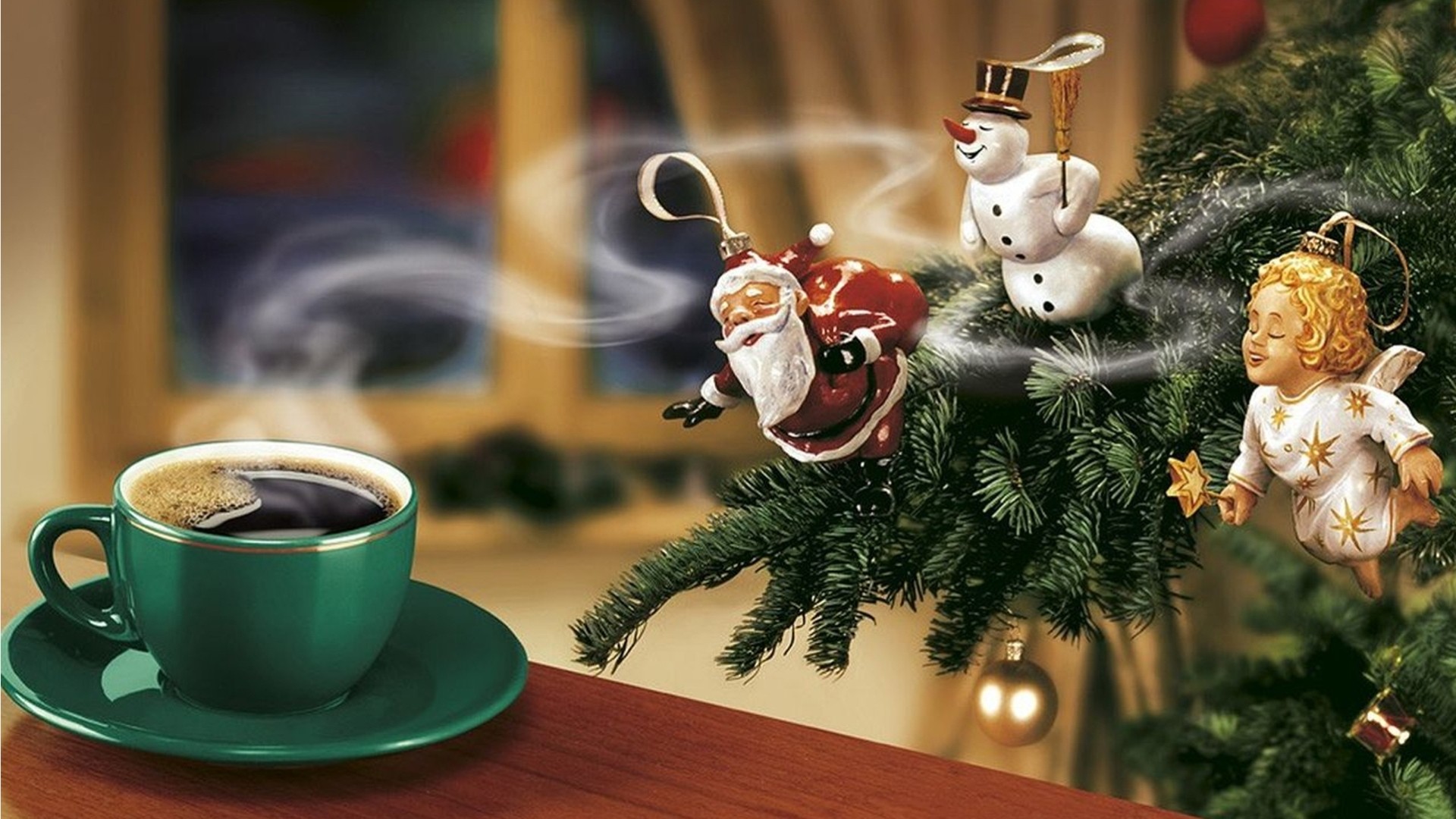 albero di natale babbo natale capodanno caffè pupazzo di neve angelo