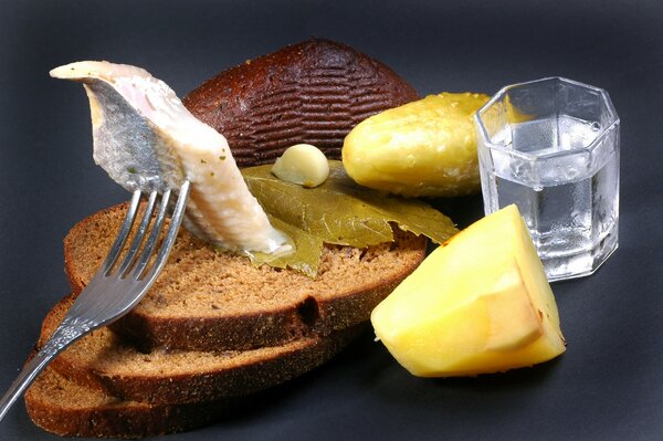 Photo snacks of Russian herring and bread