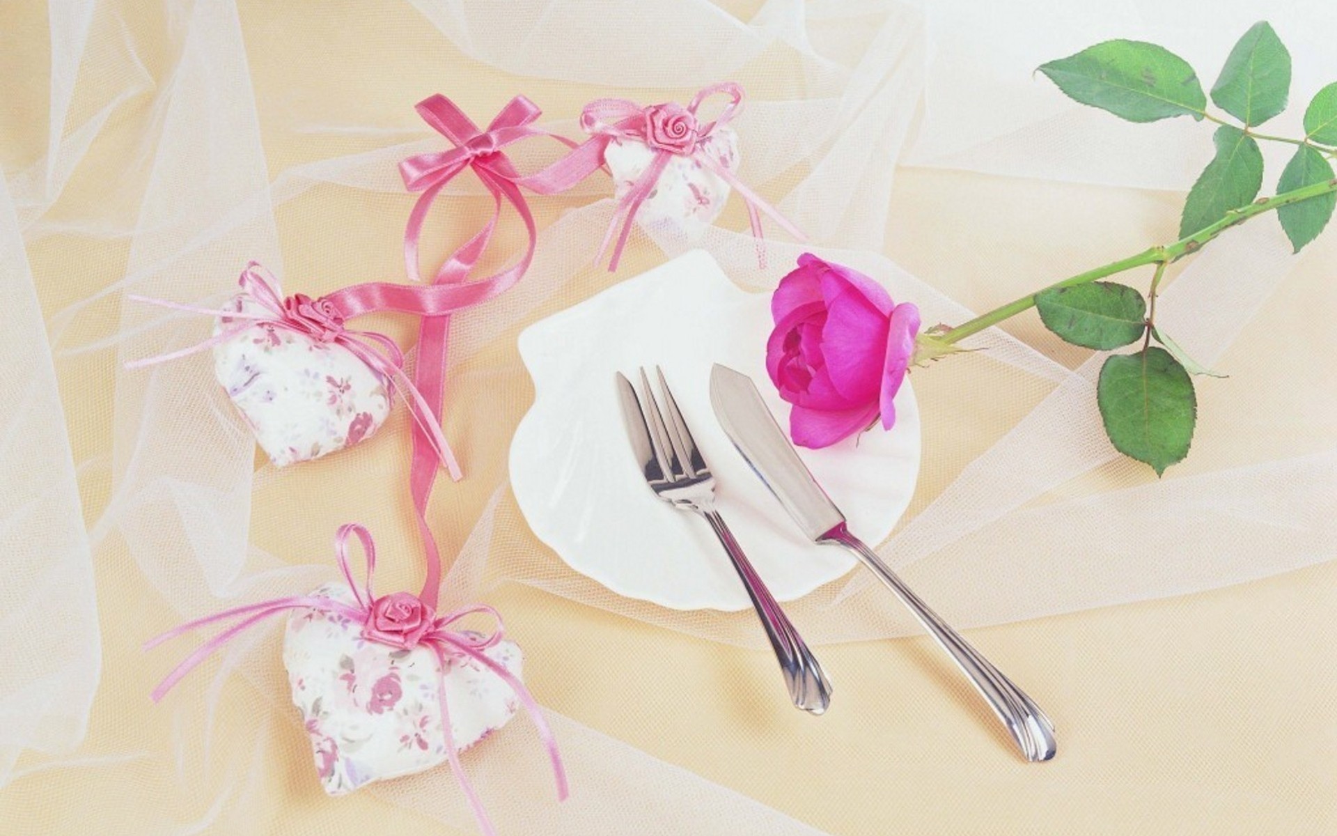 rose flower knife heart background holiday flowers wallpaper ribbon pink sign fork grid