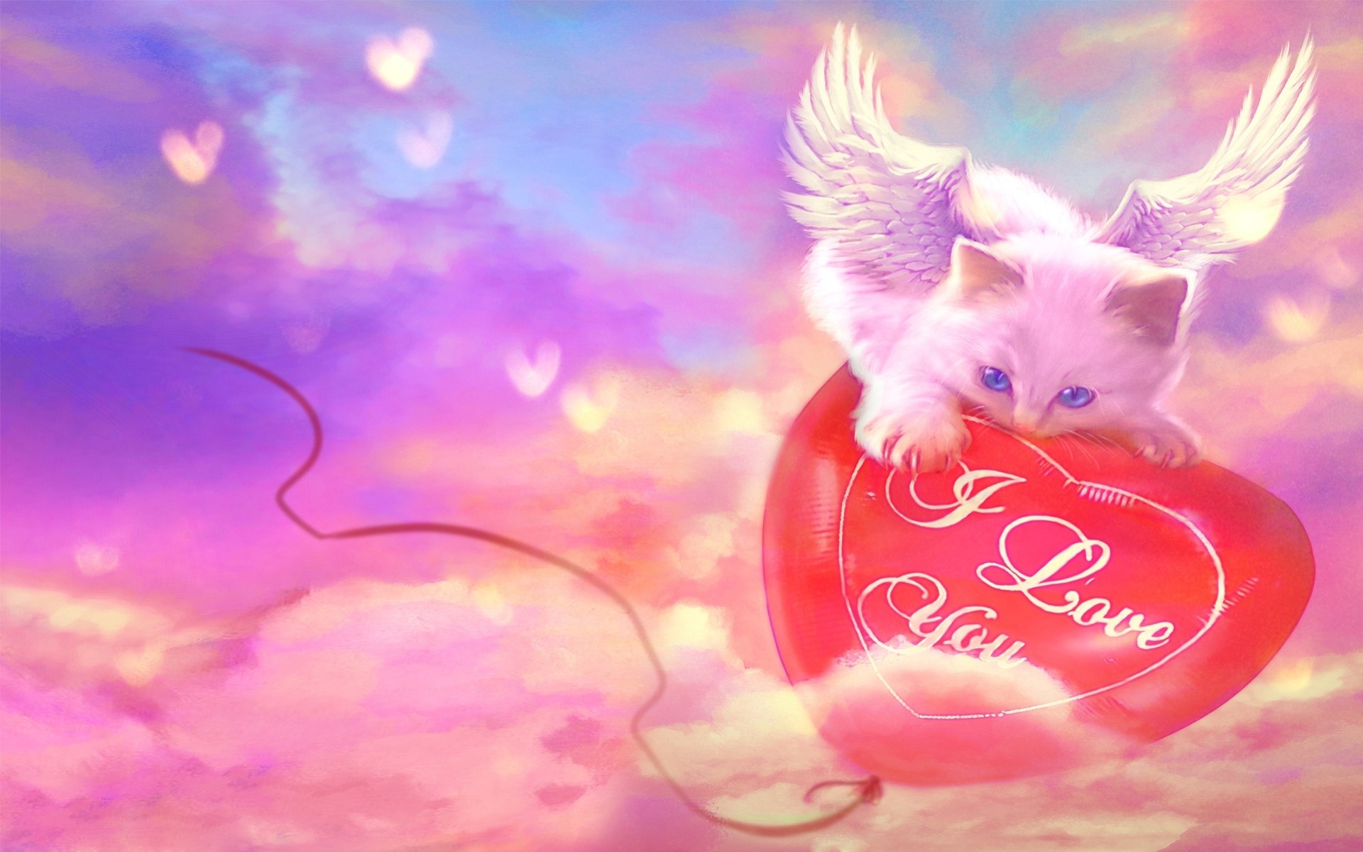 coeur chat ballon ange ailes