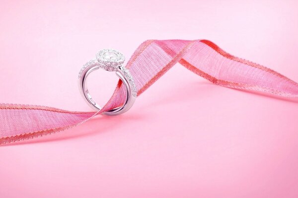 Beautiful ring and pink ribbon