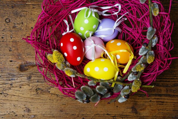 Postcard Easter eggs in a basket