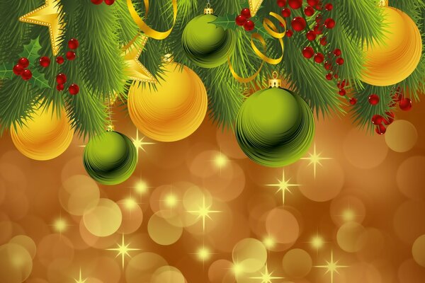 Imagen de año nuevo con un árbol de Navidad, juguetes y bolas en el Escritorio