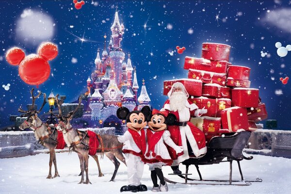 Mickey und Minnie Mouse haben geschenke vorbereitet