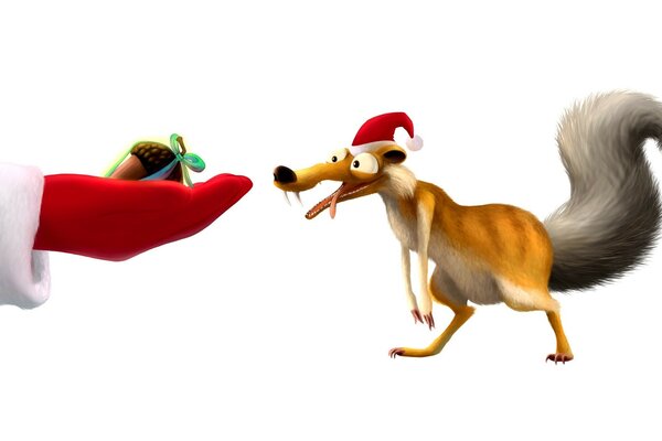 Wiewiórka z kreskówki w świątecznej czapce