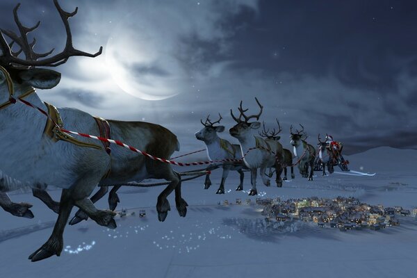 Le renne di Capodanno volano in un imbracatura