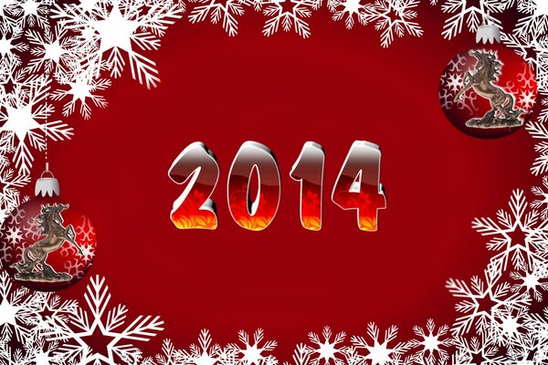 New Year s red background with snowflakes 2014