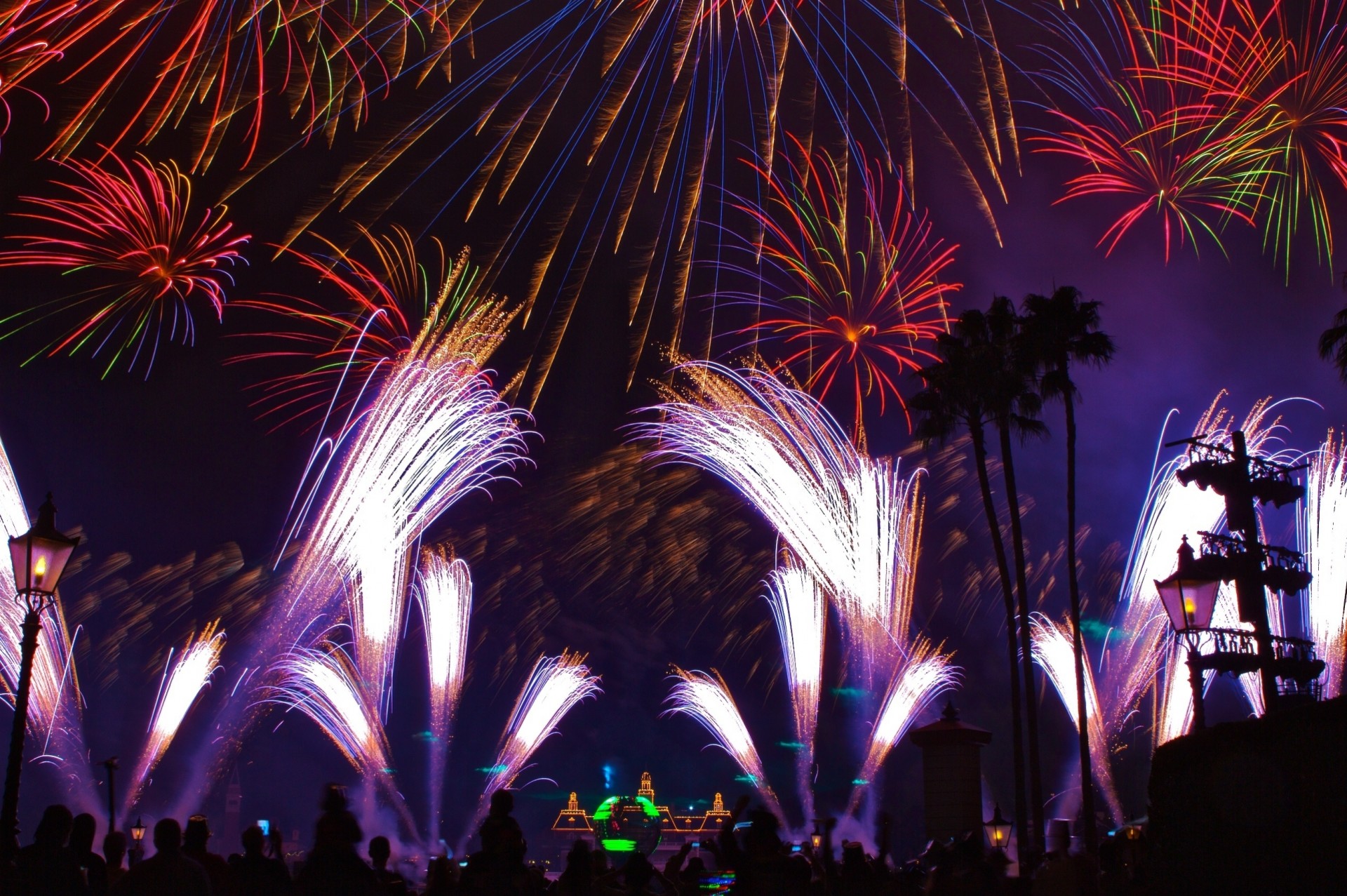 noche fuegos artificiales disney reino mágico árbol de navidad decoración