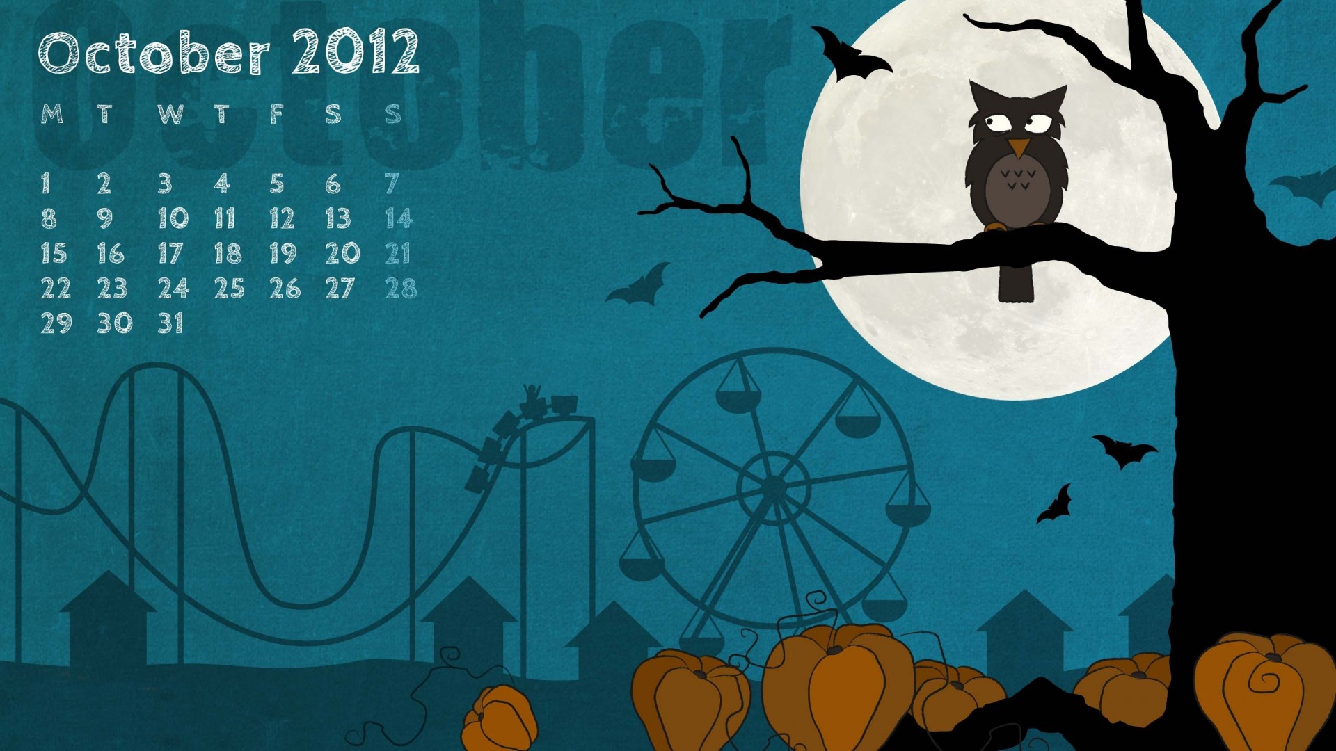 hibou citrouille mois halloween calendrier arbre manèges lune nuit octobre