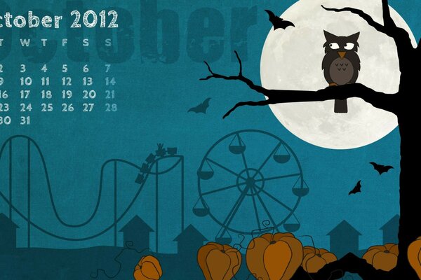 Calendario per Halloween con zucche e gufi