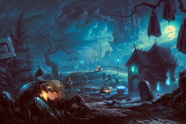 Pumpkin, night, Halloween, vampire goes hunting