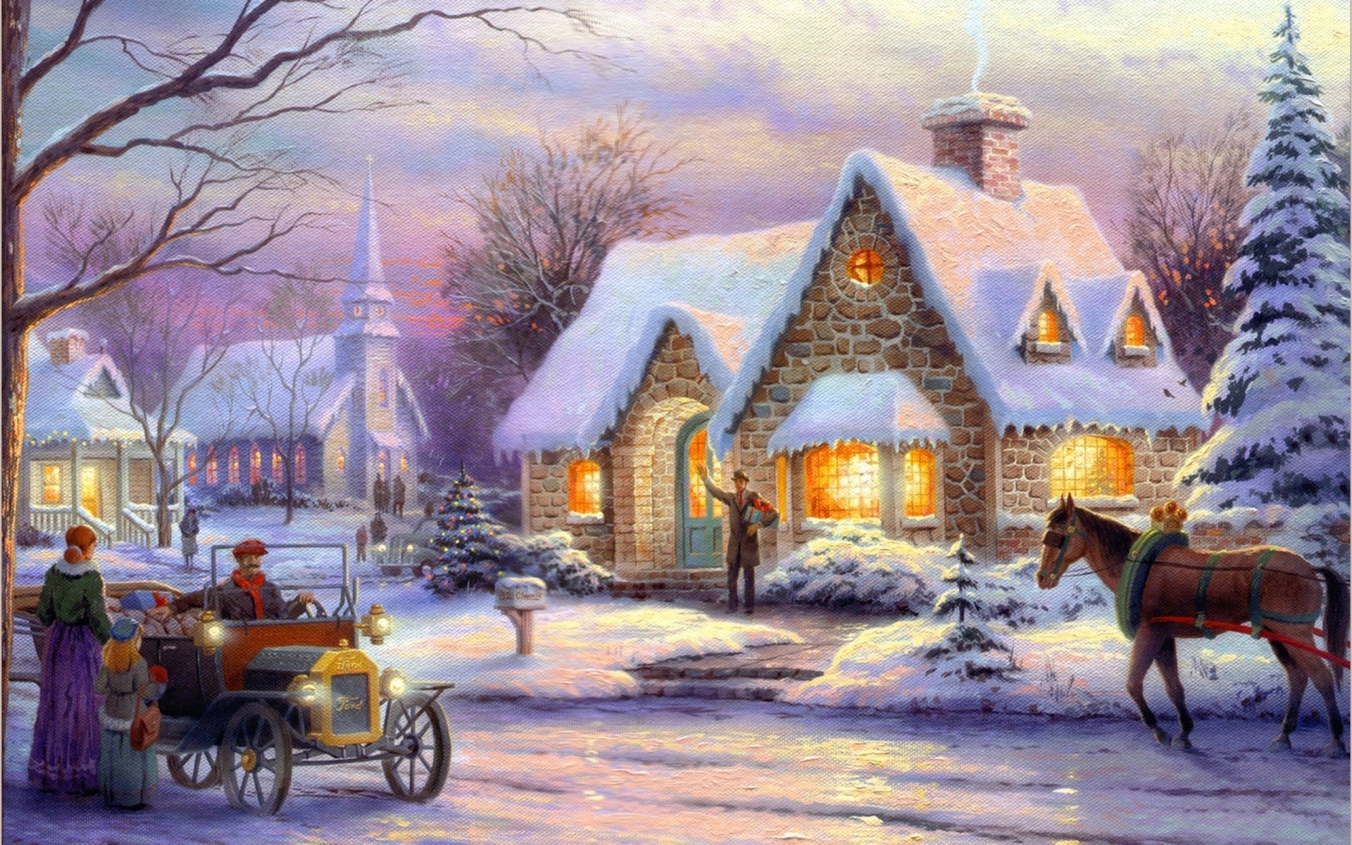 cavallo neve natale arte thomas kincaid inverno pittura capodanno