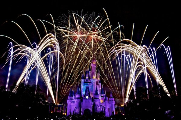 Feux d artifice de nuit et jouets de Noël dans le Royaume magique-Disney