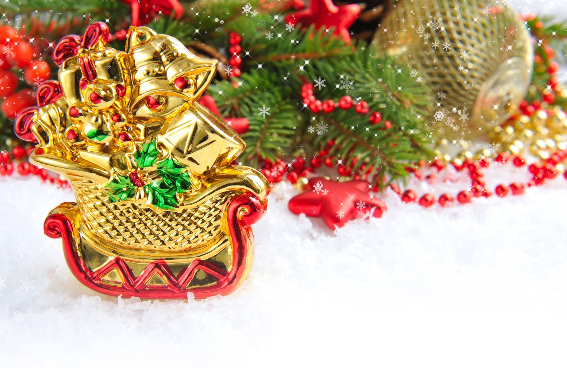 christmas tree beauty new year sledge snow gold plated christmas decoration berrie