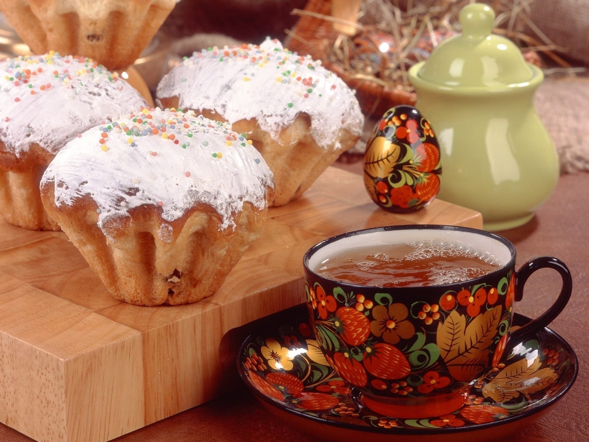 khokhloma easter holiday cake tea sprinkling egg