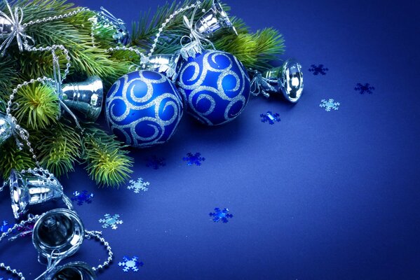 Blue balls on a spruce branch