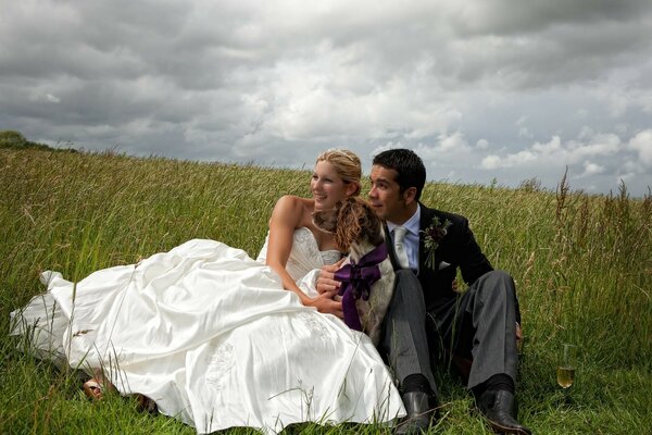 Wedding photography in nature with a dog