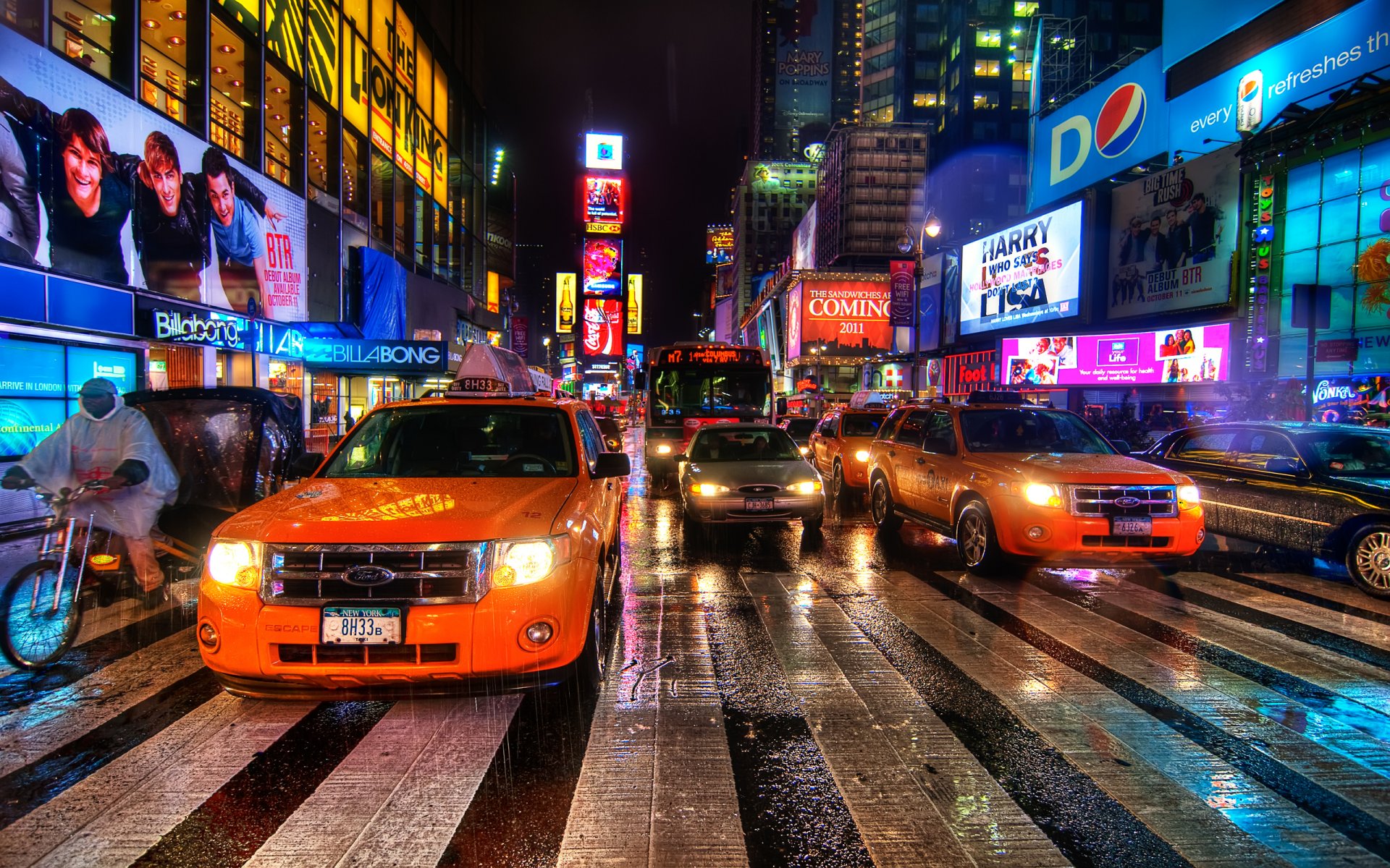 new york USA times square rain dance night