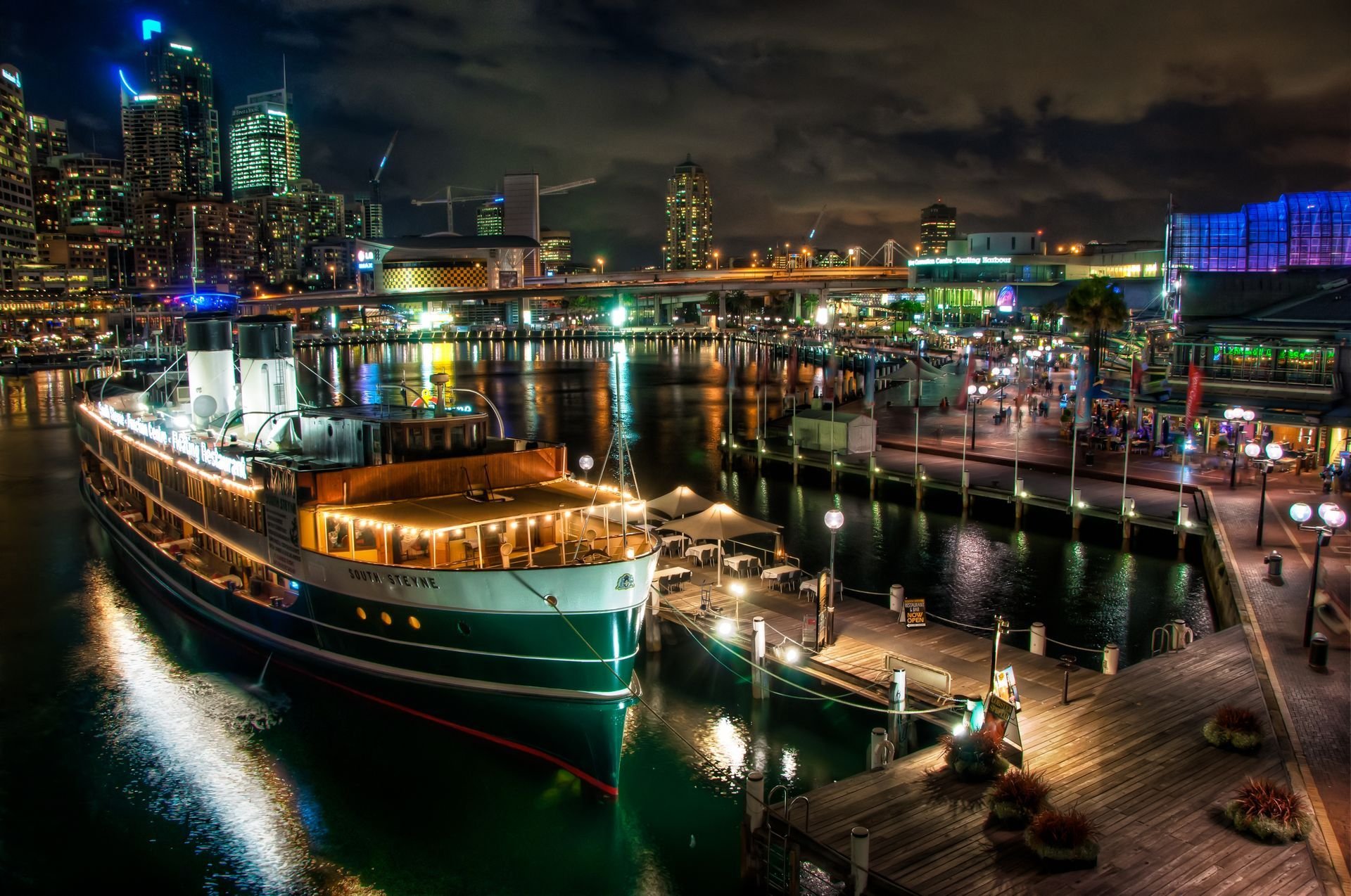 ydney australia ship boat wharf pier town lights bridge building