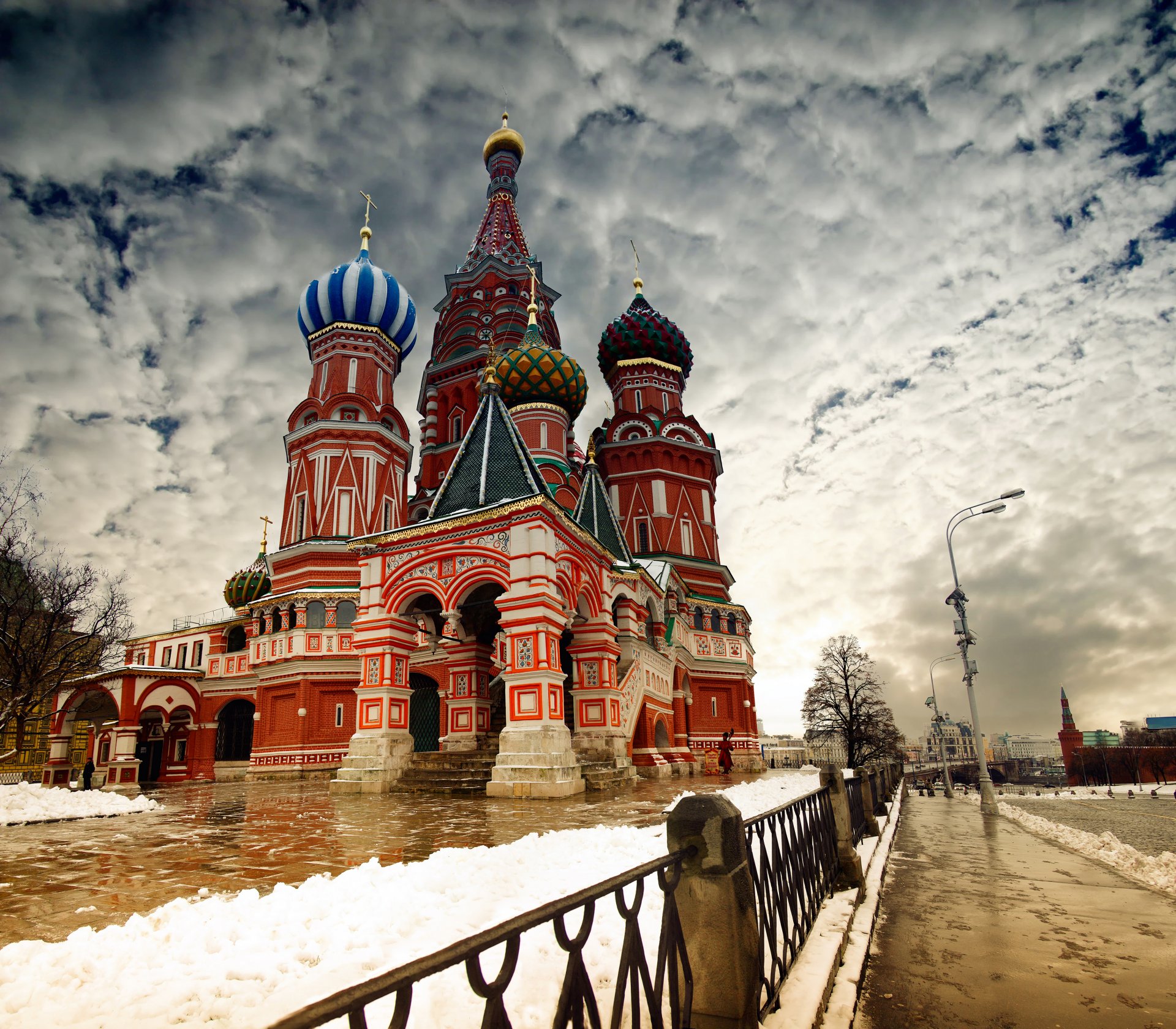 catedral de san basilio moscú ciudad nubes invierno nieve valla kremlin putin capital rusia fondo de pantalla