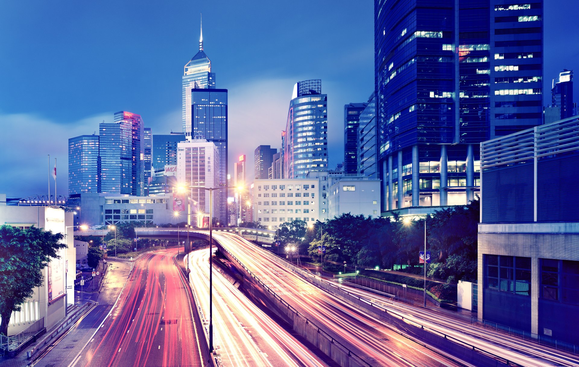 stadt hongkong lichter abend metropole gebäude wolkenkratzer straßen verkehr hintergrundbilder