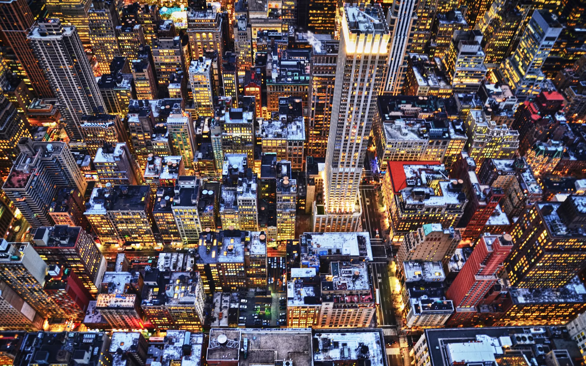 new york grattacieli edifici tetti luci sera inverno