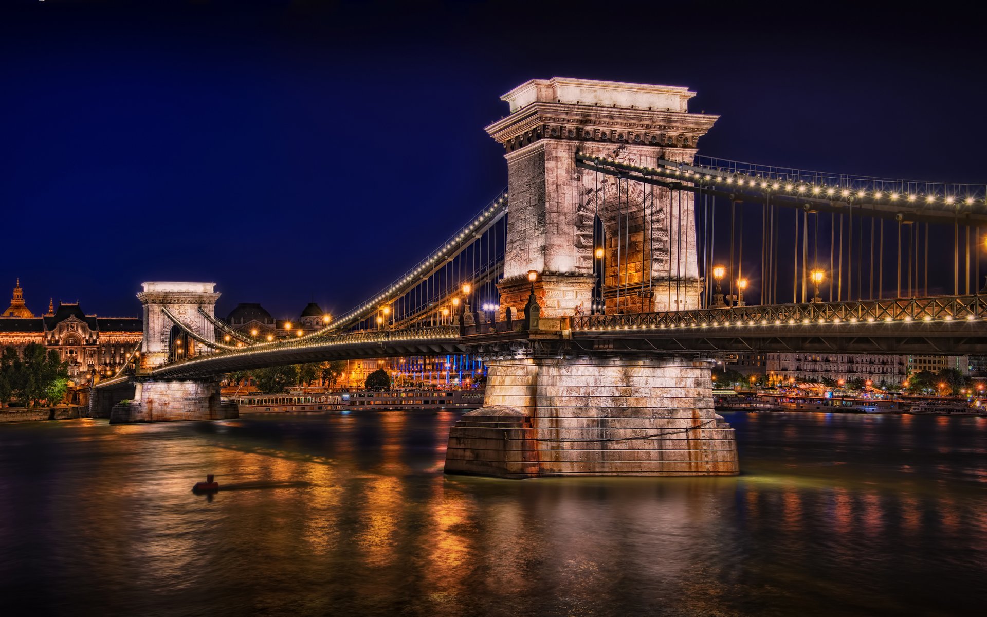 budapest brücke lichter lichter bucht fluss nacht kettenbrücke