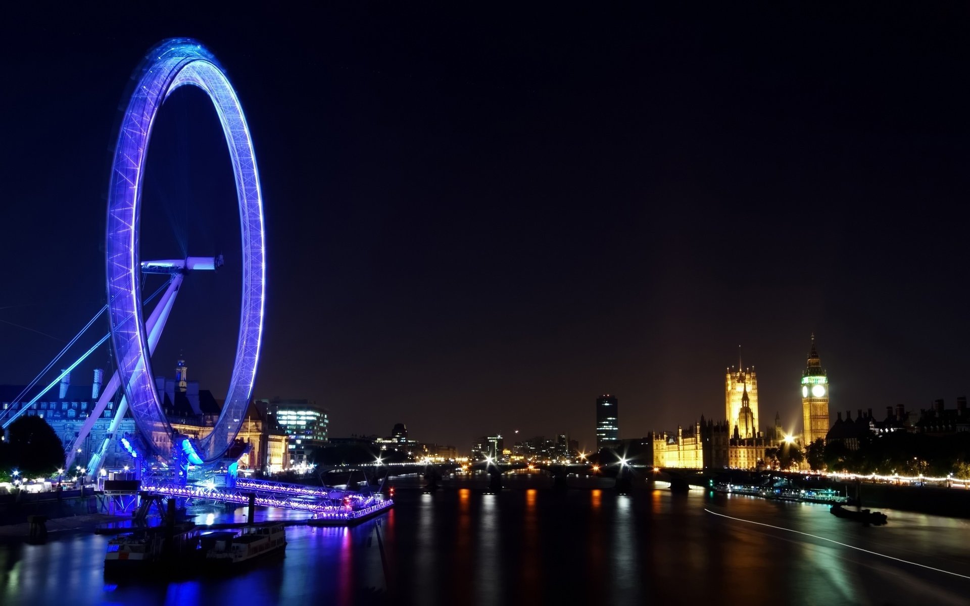 fond d écran 2560x1600 vue panorama ville angleterre royaume-uni capitale londres london eye nuit lumières grande roue putain de roue bâtiments rivière tamise thame