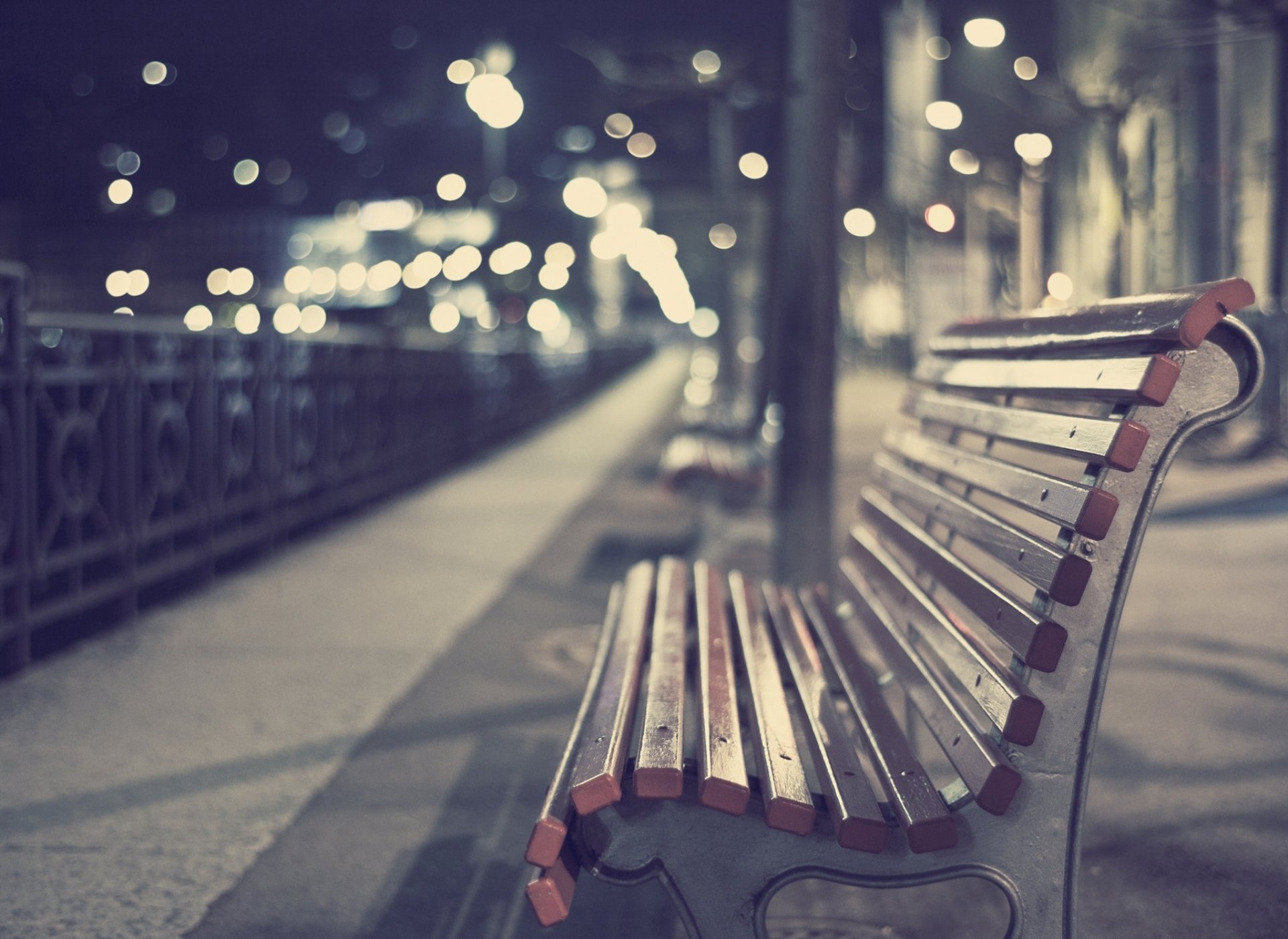 night shop bench reflections bokeh images wallpaper miscellaneou