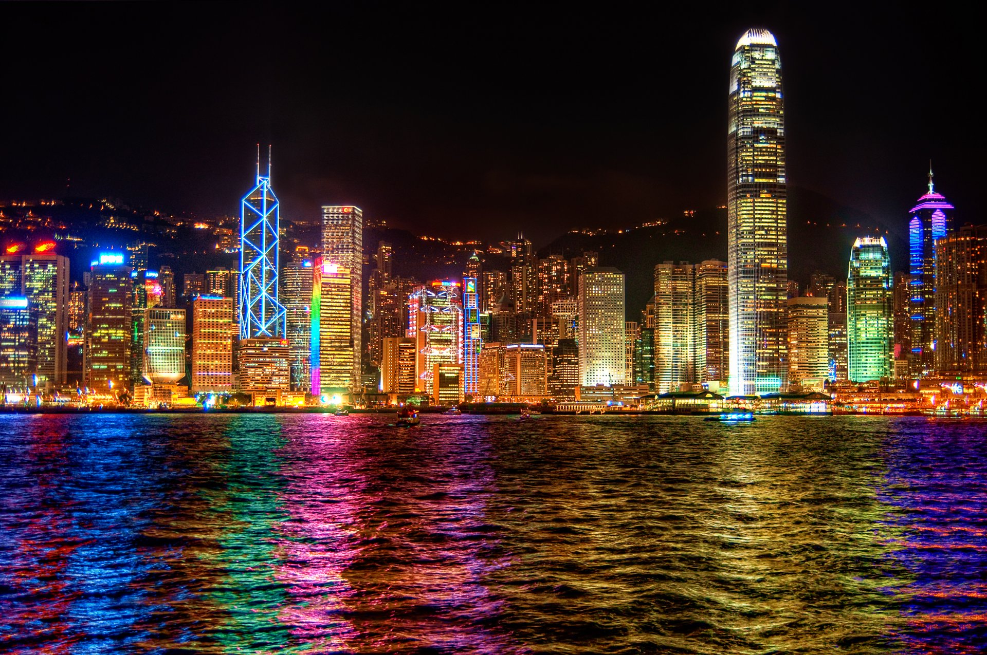 town hong kong night lights reflection