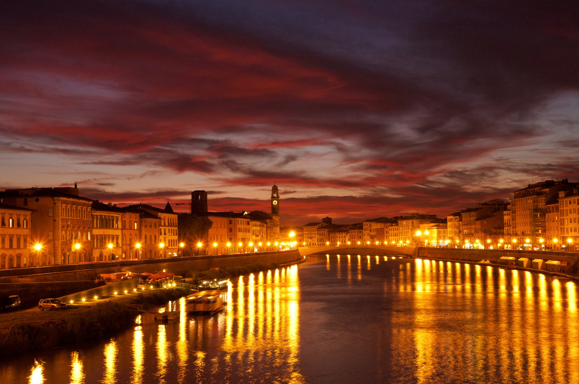 ciudad venecia canal noche luces