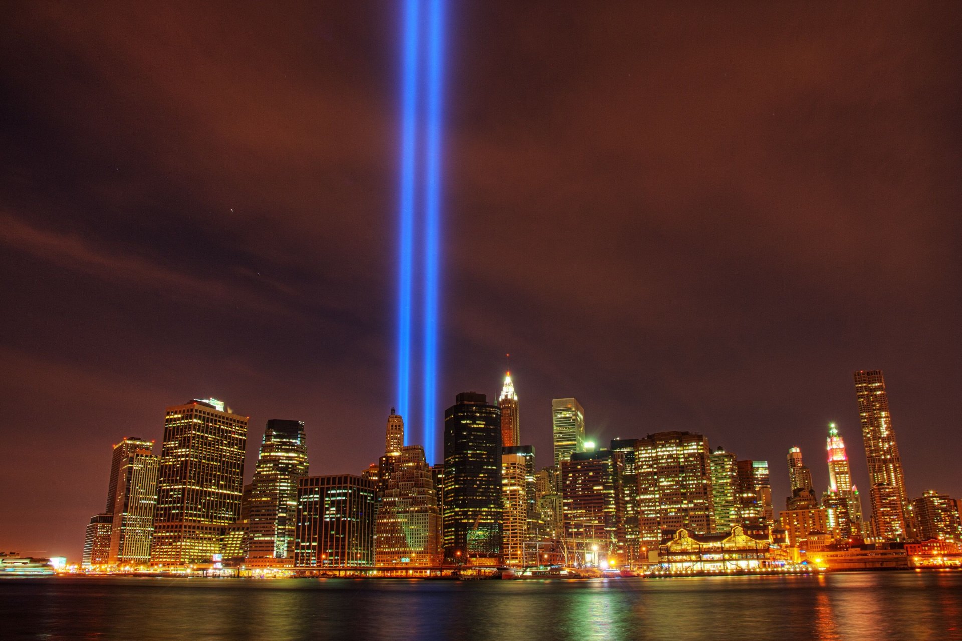 september speicher lichter scheinwerfer wtc manhattan gebäude nacht fluss wolkenkratzer metropole usa hintergrundbilder