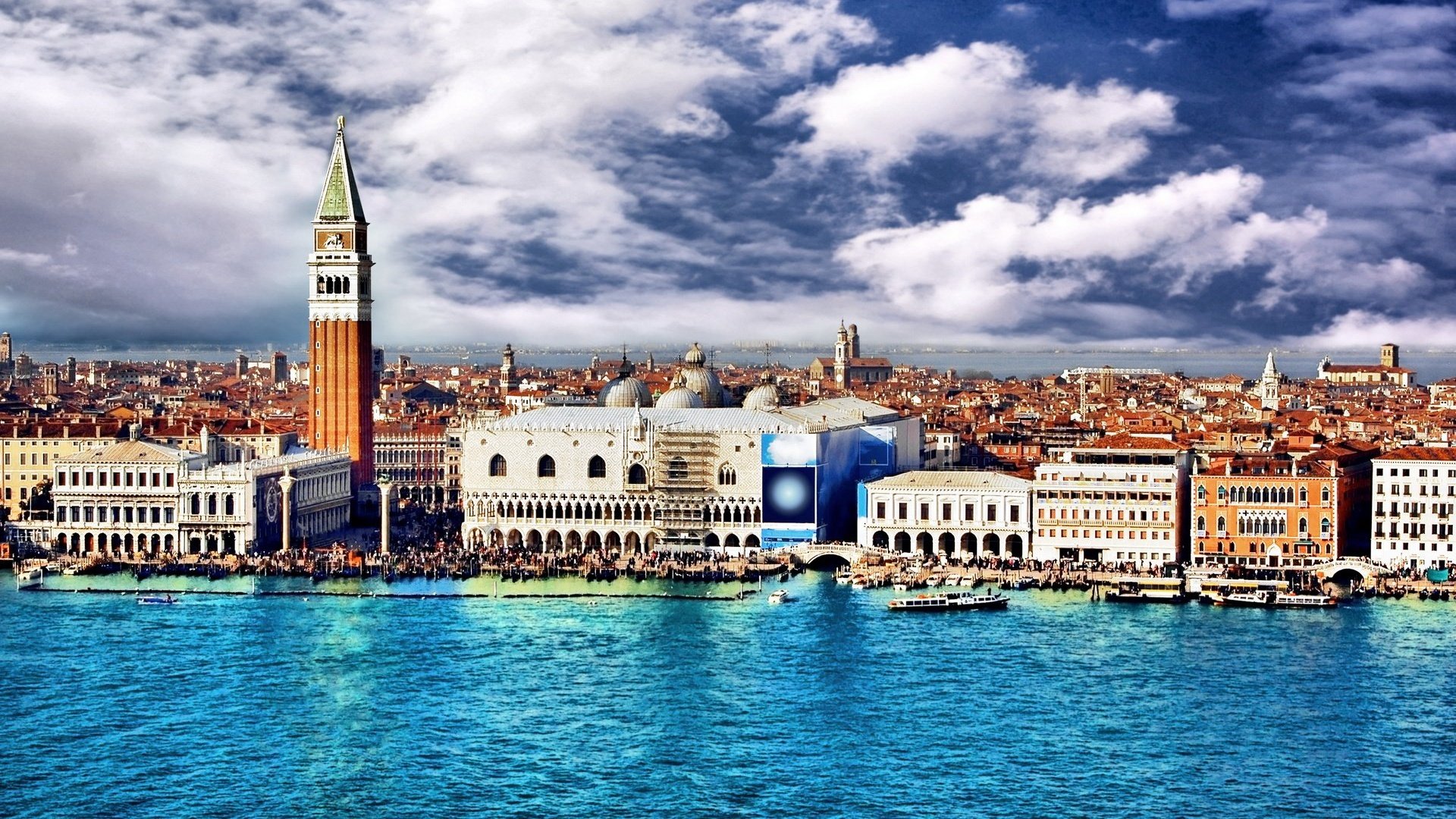 italy venice water sky clouds town building