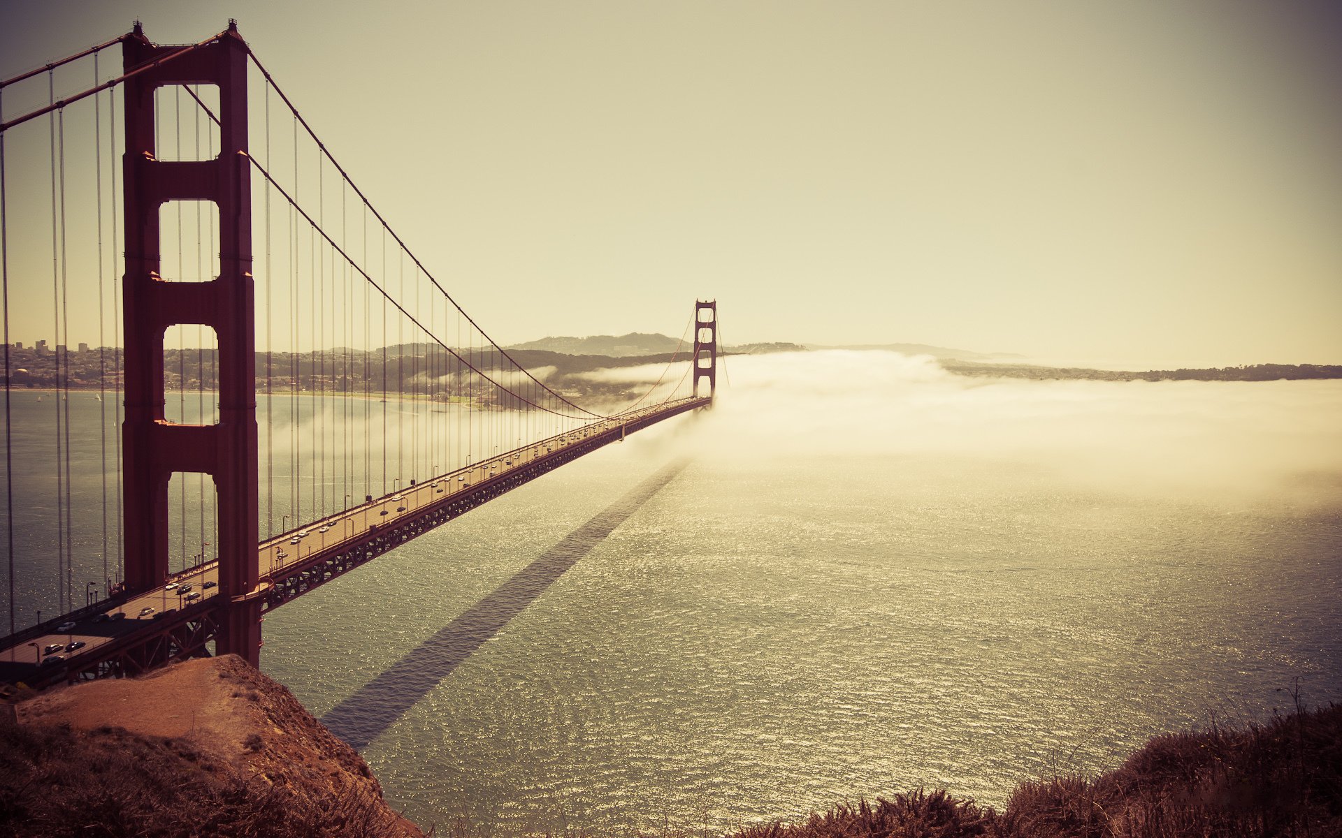 città luoghi paesi acqua mare oceano ponti san francisco stati uniti stati america cielo edifici edifici strutture strutture sfondi usa sfondi usa sfondi america sfondi città nebbia foschia ombra ombre riflessi riflessione