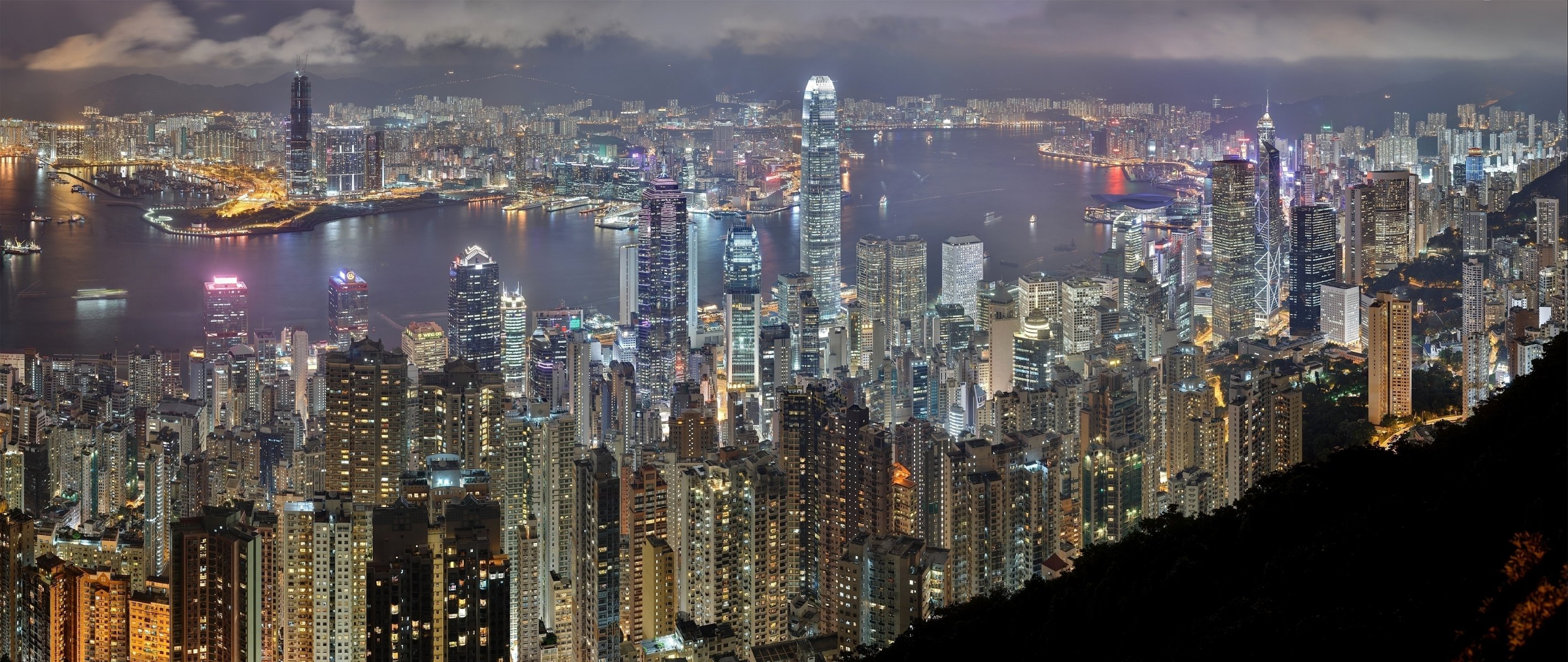 hong kong edificios noche rascacielos