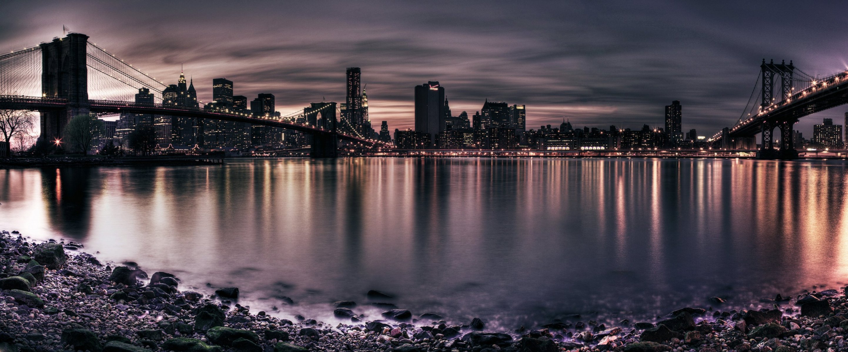 panorama ville ponts pont rivière rive nuit lumières